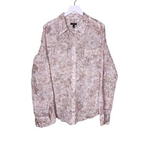 Talbots Beige Floral Button-Up Shirt Long Sleeve Sheer Preppy Resort Coastal 10